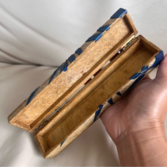 Vintage Carved Marble Asian Bamboo Motif Jewelry Trinket Box - Picture 13 of 15